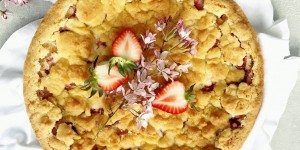 Beitragsbild des Blogbeitrags Erdbeer Rhabarbar Streuselkuchen 