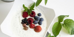 Beitragsbild des Blogbeitrags Beerenkraft in meinem Naschgarten – After-Eight Creme mit Schokominze und Beeren
