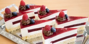 Beitragsbild des Blogbeitrags Joghurttorte mit Himbeerkern und Himbeerspiegel