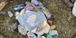Beitragsbild des Blogbeitrags Regenbogensteine gegen Corona – unsere Insel im Wald