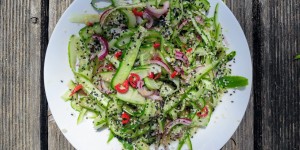 Beitragsbild des Blogbeitrags Asiatischer Gurkensalat mit Sesam & Chili 