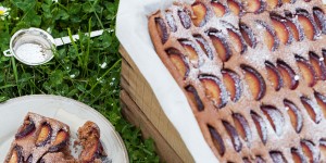 Beitragsbild des Blogbeitrags Zwetschgen-Nusskuchen mit Schokolade & Rotwein 
