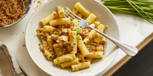 Beitragsbild des Blogbeitrags Karfiol-Rigatoni mit Panko-Bröseln 