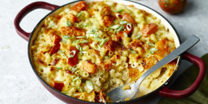 Beitragsbild des Blogbeitrags Herbstliche MacnCheese mit Kürbis