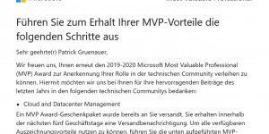 Beitragsbild des Blogbeitrags Auszeichung zum Microsoft MVP 2019-2020 