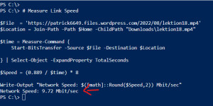 Beitragsbild des Blogbeitrags Measure Link Speed (Bandwith) with PowerShell 