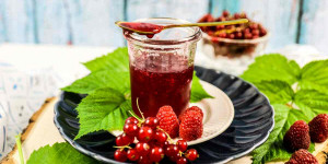 Beitragsbild des Blogbeitrags Himbeer-Johannisbeer-Marmelade ohne Kerne einkochen | Ribisel-Himbeer-Gelee!