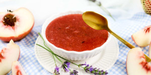 Beitragsbild des Blogbeitrags Pfirsichmarmelade optional mit Minze, Lavendel, Thymian oder Pfiff