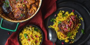 Beitragsbild des Blogbeitrags Marrokanisch inspiriertes Hühnchen mit Couscous