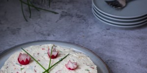 Beitragsbild des Blogbeitrags Herzhafter Cheesecake mit Radieschen und Frühlingszwiebeln