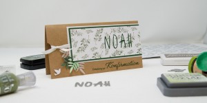 Beitragsbild des Blogbeitrags Einladung zur Konfirmation selber basteln plus dazupassende DIY Namenskärtchen, Menükarte und Gastgeschenk
