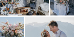 Beitragsbild des Blogbeitrags Boho-Winterhochzeit mit Bergen, Schnee & Sonnenschein