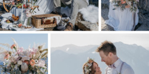 Beitragsbild des Blogbeitrags Boho-Winterhochzeit mit Bergen, Schnee & Sonnenschein 