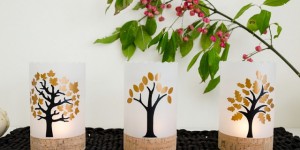 Beitragsbild des Blogbeitrags DIY Herbstliche Windlichter aus Transparentpapier und Kork