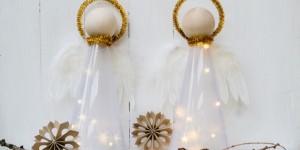 Beitragsbild des Blogbeitrags DIY Beleuchtete Weihnachtsengel aus Sternenfolie