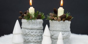 Beitragsbild des Blogbeitrags Upcycling - Winterliche Kerzenhalter im Strickkleid aus Konservendosen 