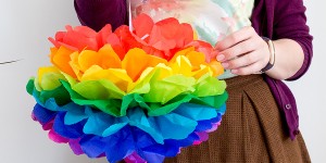 Beitragsbild des Blogbeitrags DiY Regenbogen Pompoms aus Seidenpapier basteln