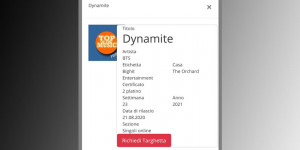 Beitragsbild des Blogbeitrags Shortnews: In Italien wurde BTS “Dynamite” nun mit Doppel-Platin ausgezeichnet. Es ist ihr erster Song, der in Italien diese Auszeichnung erhält. 