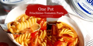 Beitragsbild des Blogbeitrags One Pot Frischkäse Tomaten Pasta 