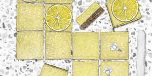 Beitragsbild des Blogbeitrags Zitronenschnitten mit Rosmarin Shortbread