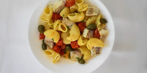 Beitragsbild des Blogbeitrags Pasta mit Fisch-Tomaten-Ragout 