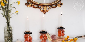 Beitragsbild des Blogbeitrags Kerzenglas / Kerzenhalter mit Lampionblumen herbstlich dekorieren