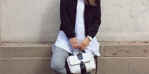 Beitragsbild des Blogbeitrags grey glencheck pants and white blouse with black jacket 