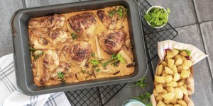 Beitragsbild des Blogbeitrags Parmesanhähnchen mit Kräuterseitlingen