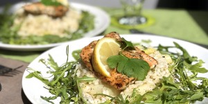 Beitragsbild des Blogbeitrags Gesundes Risotto mit Spargel und Lachs
