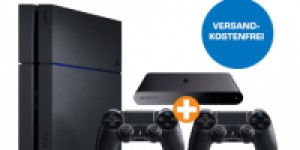 Beitragsbild des Blogbeitrags Sony PlayStation 4 500 GB (CUH-1216) + 2 DualShock 4 Wireless Controller + PlayStation TV inkl. Versand um 355 € im Saturn Onlineshop 
