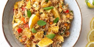 Beitragsbild des Blogbeitrags Tabouleh mit Gemüse, Orangen und Minze 