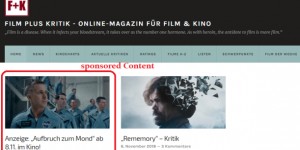 Beitragsbild des Blogbeitrags Gesponserte Blogposts, Sponsored Content, Banner: Werbemöglichkeiten auf Film plus Kritik 