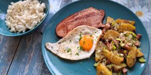 Beitragsbild des Blogbeitrags Schinkensteak mit Spiegelei und Bratkartoffel