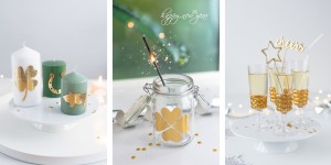 Beitragsbild des Blogbeitrags DIY-Glücksbringer für Silvester: Glückskerze, Wunschglas to-go und Sektgläser mit Gold-Glitter verschönern