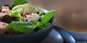 Beitragsbild des Blogbeitrags Blattsalat mit Forellenmoussebällchen und Avocado