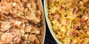 Beitragsbild des Blogbeitrags Zweierlei Wiener “Schinkenfleckerl” – vegan und original
