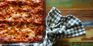 Beitragsbild des Blogbeitrags Lasagne mit „sahnigem“ Zucchini – Tomaten – Ragout