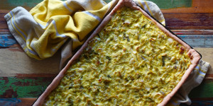Beitragsbild des Blogbeitrags Lauch – Kuchen in Currygelb