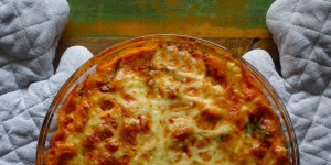 Beitragsbild des Blogbeitrags „Pasta pasticciata“ con spinaci e carote
