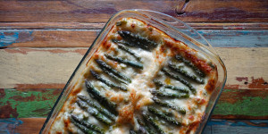 Beitragsbild des Blogbeitrags Spargel – Lasagne mit & ohne Schinken 