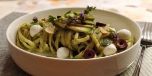 Beitragsbild des Blogbeitrags Linguine mit Avocado-Minz-Sauce 