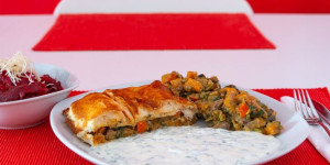 Beitragsbild des Blogbeitrags Kürbis-Strudel mit Champignons