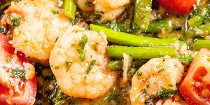 Beitragsbild des Blogbeitrags Shrimp Scampi with Asparagus and Tomato