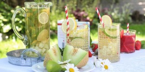 Beitragsbild des Blogbeitrags Leichter Erdbeer-Slushie und Hugo-Eistee mit Melone: Gartenparty mit der Teekanne* 