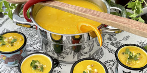 Beitragsbild des Blogbeitrags Pastinaken-Orangen-Ingwer Suppe