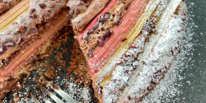 Beitragsbild des Blogbeitrags Rhabarber-Schoko-Kuchen