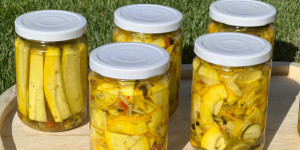 Beitragsbild des Blogbeitrags Eingelegtes, pikantes Zucchini-Gemüse