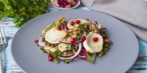 Beitragsbild des Blogbeitrags Linsensalat mit warmen Ziegenkäse