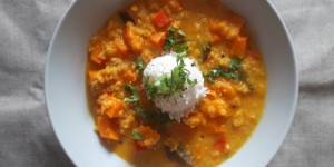 Beitragsbild des Blogbeitrags Kürbis-Rote Linsen-Curry 