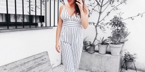 Beitragsbild des Blogbeitrags White striped Jumpsuit look